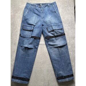 Marithe Francois Girbaud Men's Cargo Jeans 36 Wide Leg Multi Pocket Strap Y2K‎